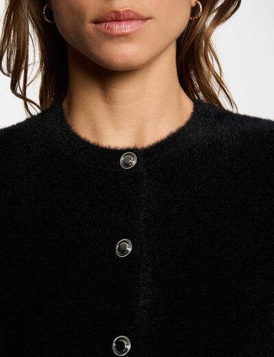 Gilet maille duveteuse noir femme