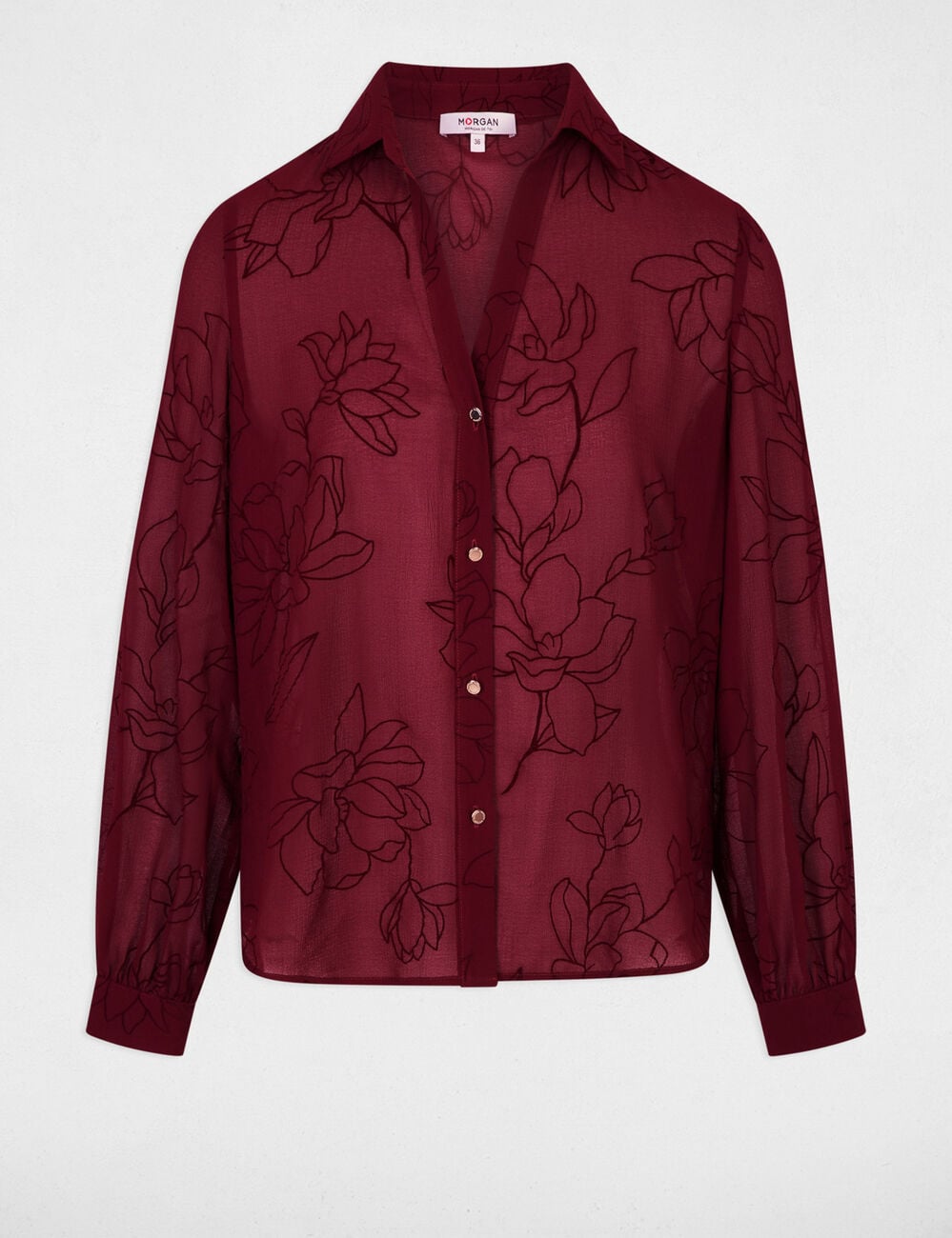 Chemise voile imprim&eacute;e bordeaux femme