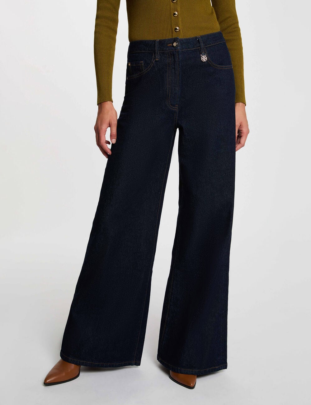 Jean large taille haute bleu femme