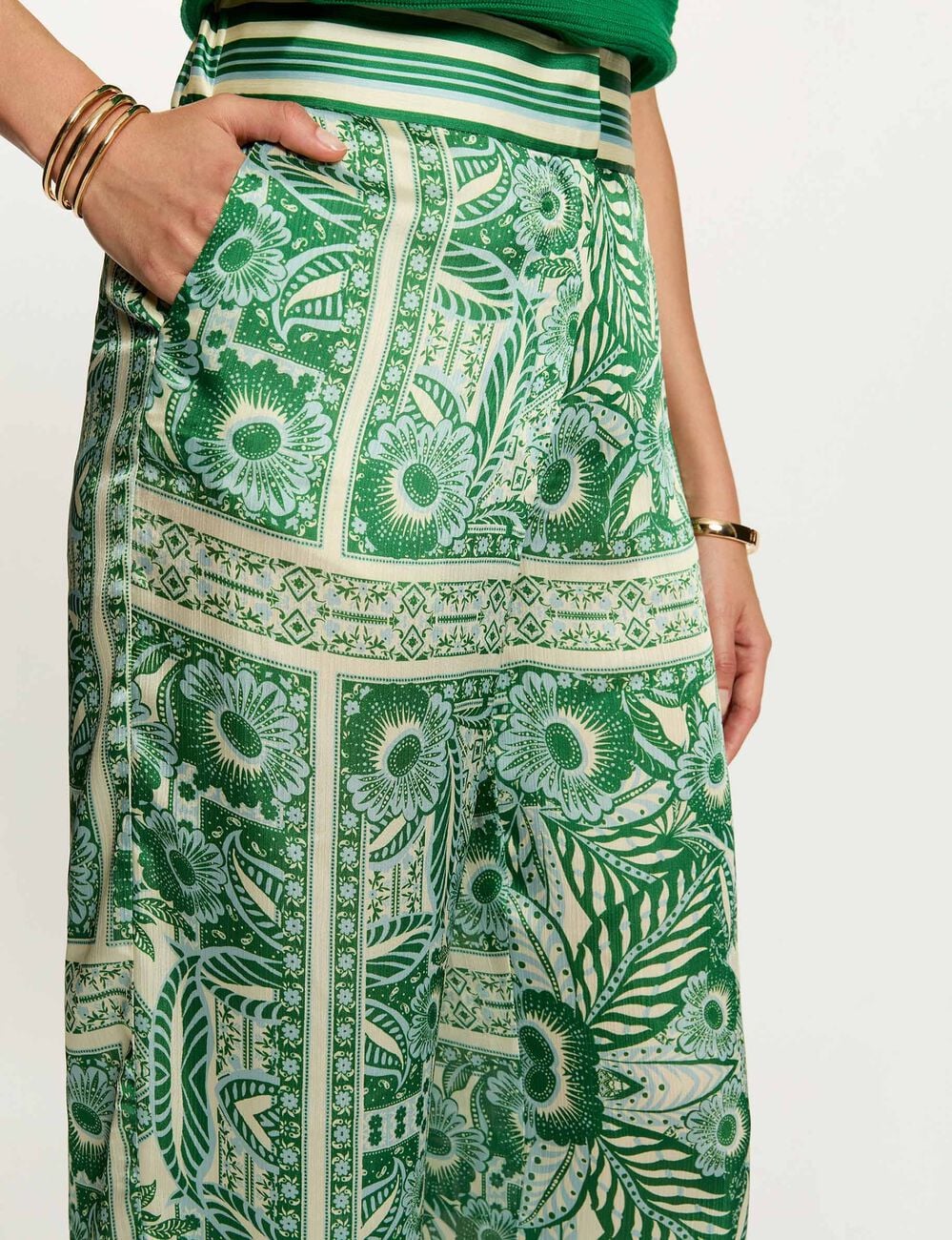 Pantalon large taille haute multicolore femme