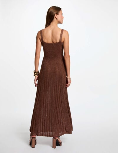 Robe tricot longue droite marron cognac femme