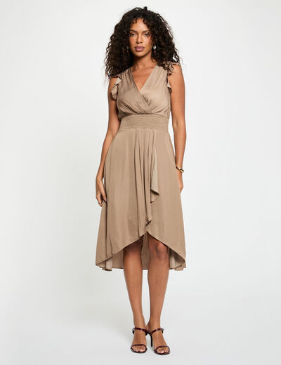 Robe droite fluide sans manches taupe femme