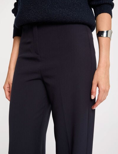 Pantalon droit &agrave; pinces bleu marine femme