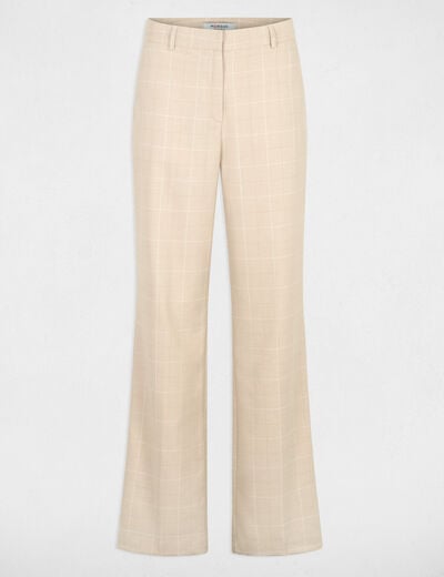 Pantalon droit taille haute beige femme
