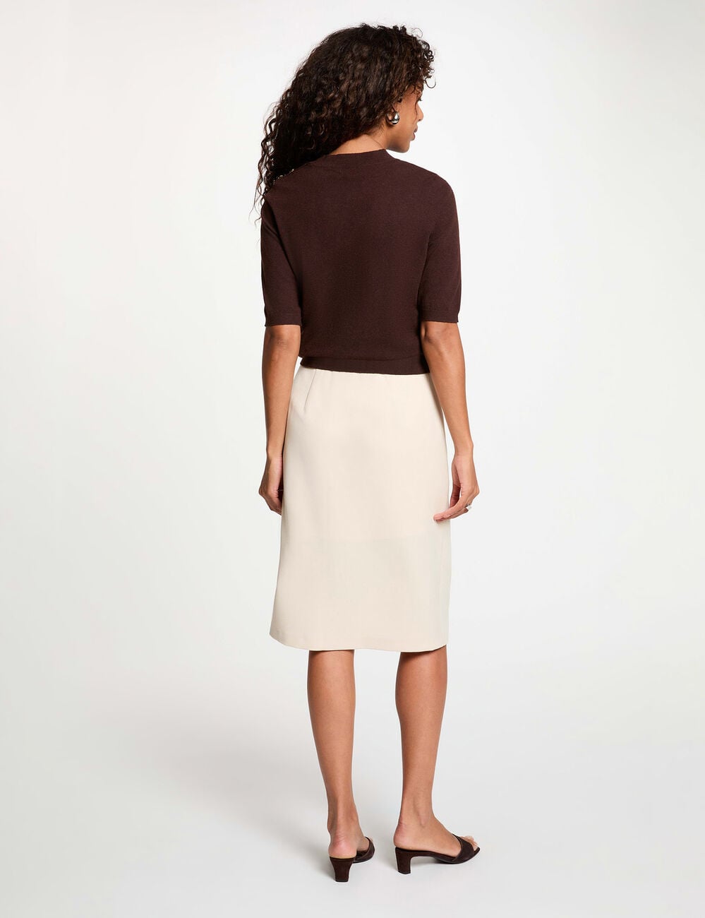 Jupe crayon taille haute beige femme