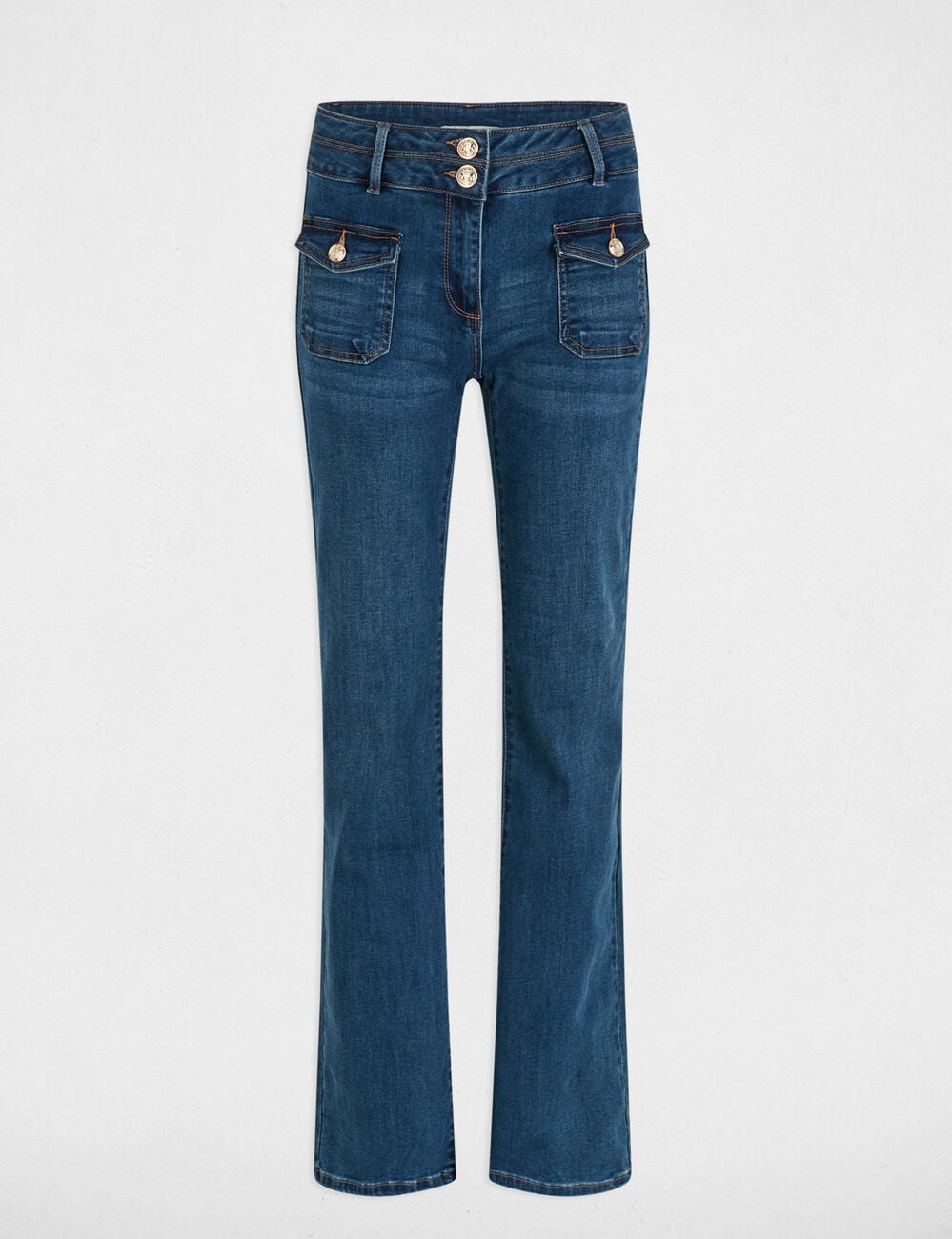 Jeans bootcut poches &agrave; boutons denim stone femme