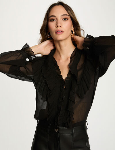 Chemise fluide col v noir femme