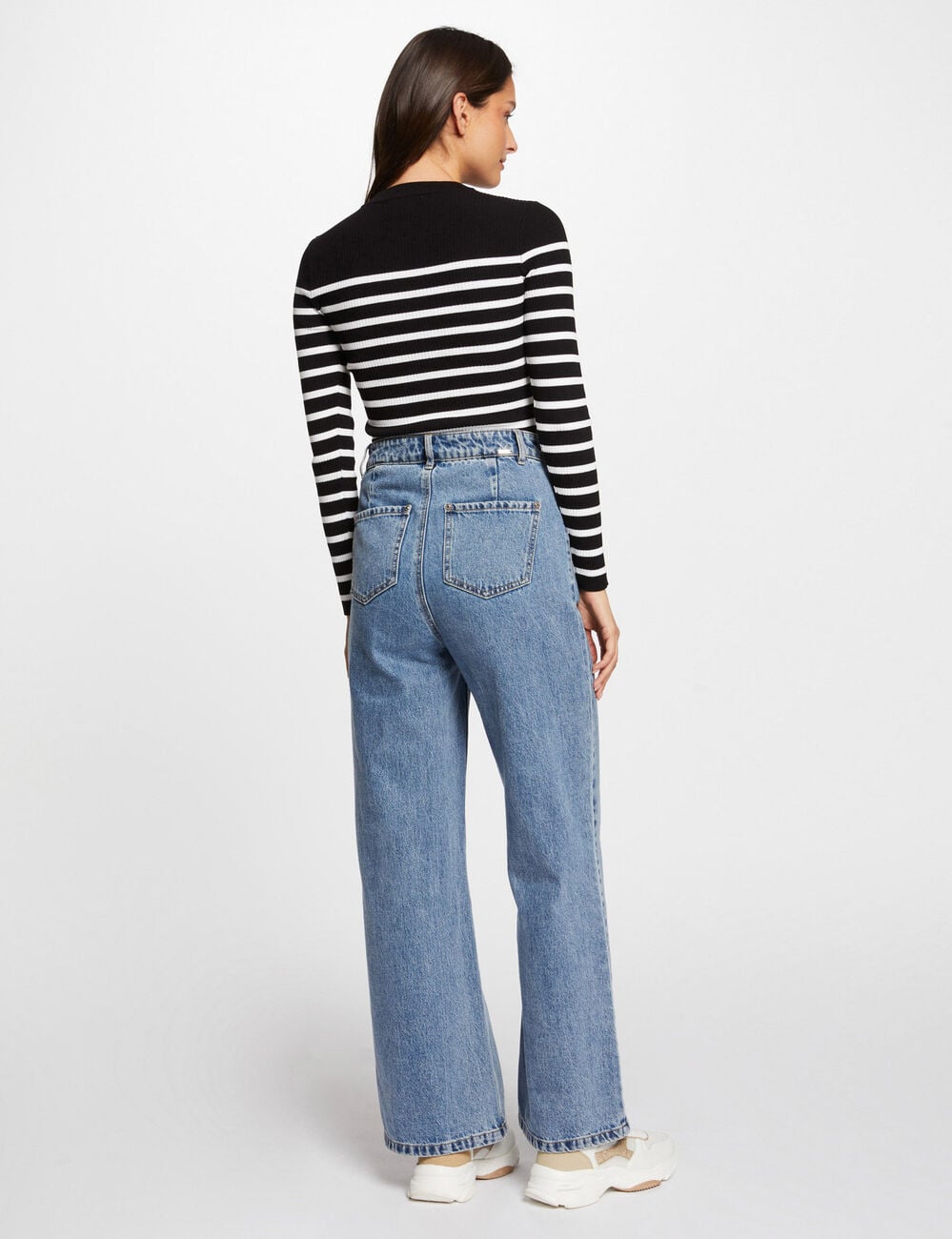 Pull manches longues &agrave; rayures noir femme