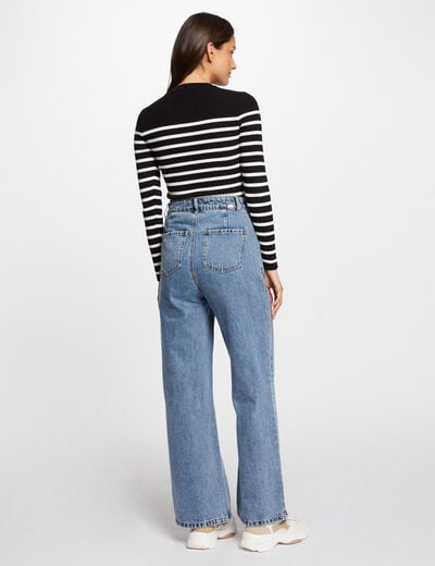 Pull manches longues &agrave; rayures noir femme