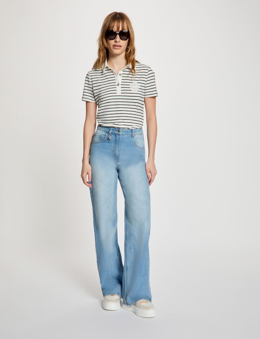 Haut &agrave; rayures avec col polo blanc femme