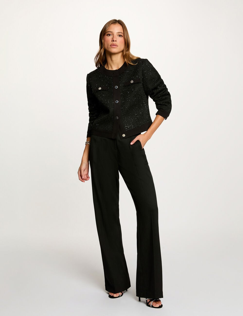 Pantalon flare &agrave; pinces noir femme