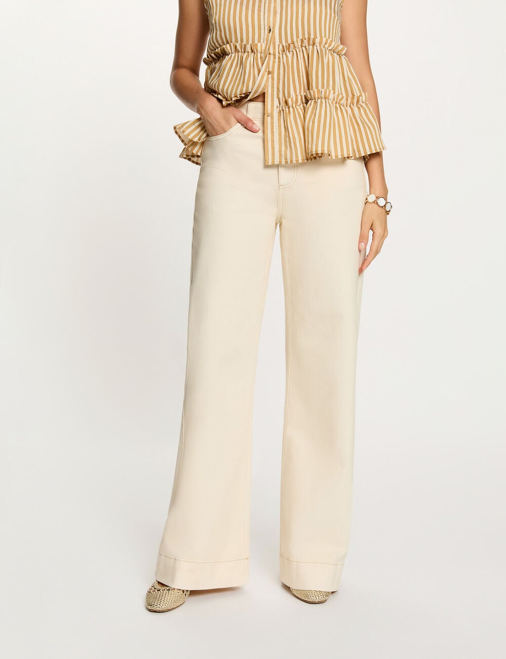 Jean large beige femme