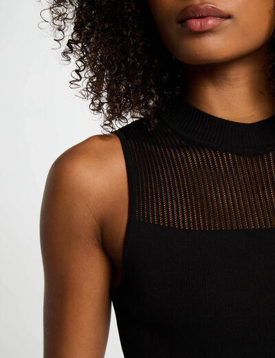 Top maille sans manches noir femme