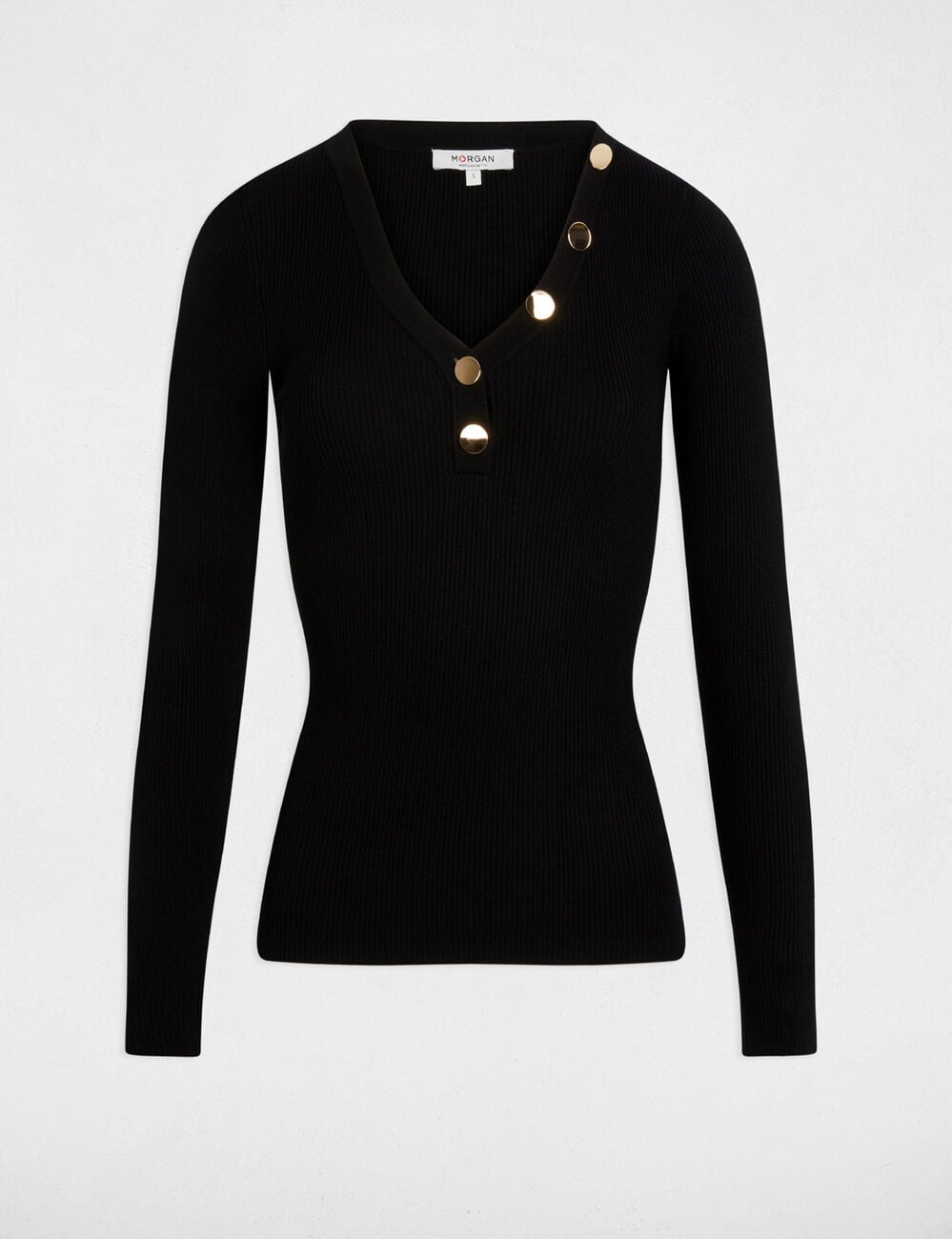 Pull manches longues boutons noir femme