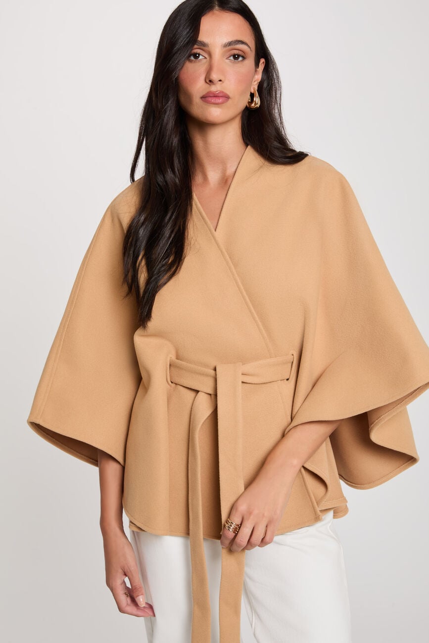 Cape ceintur&eacute;e beige femme