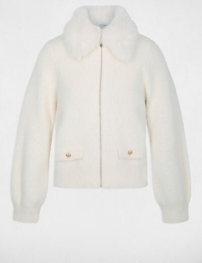 Veste avec col en fourrure ivoire femme