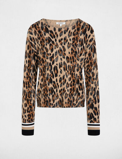 Pull col rond imprim&eacute; l&eacute;opard multicolore femme