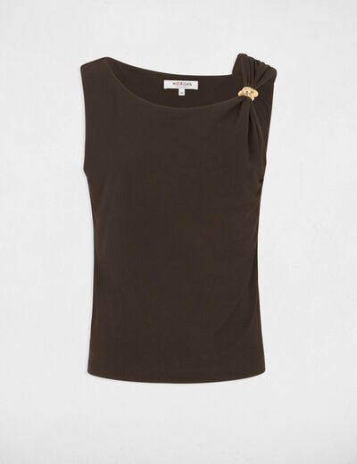 T-shirt asym&eacute;trique avec bijou marron fonc&eacute; femme
