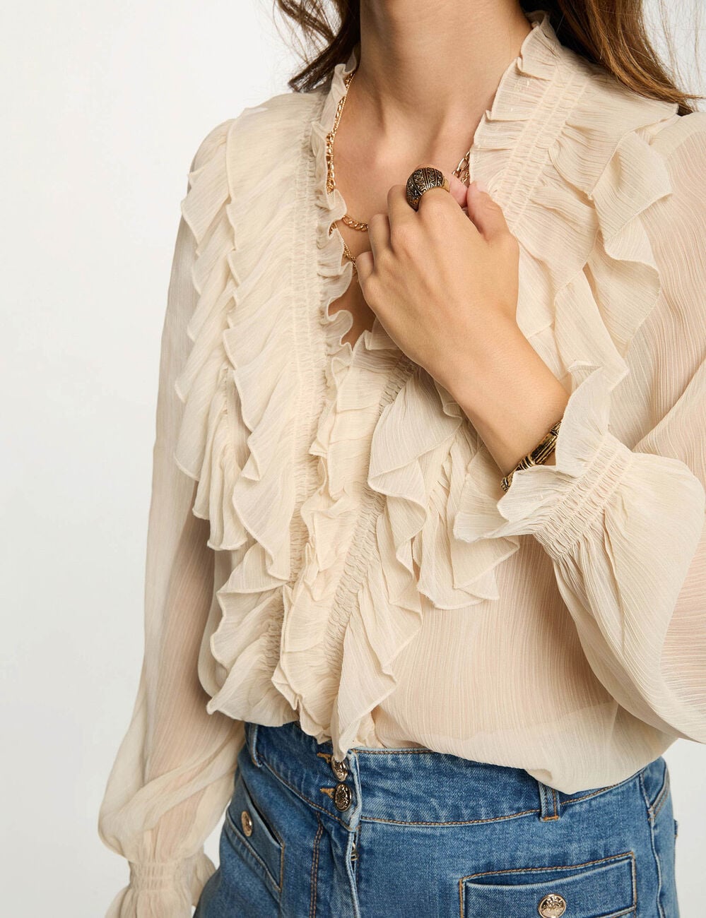 Chemise fluide col v creme femme