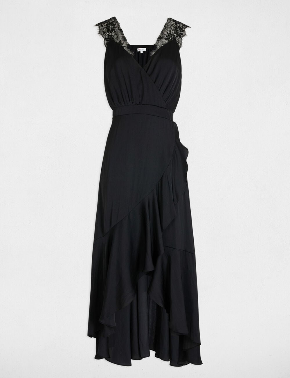 Robe longue droite fluide noir femme