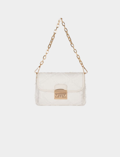 Sac pochette &agrave; franges ivoire femme