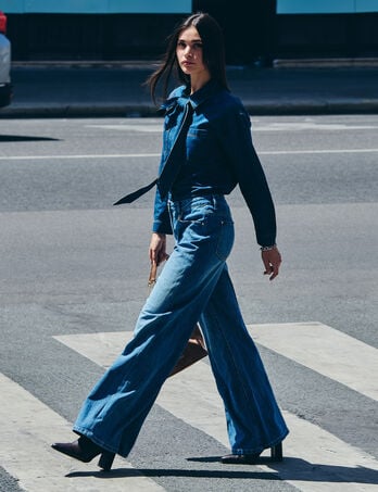 Jean large taille haute denim stone femme