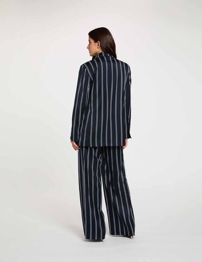 Pantalon large taille haute bleu marine femme