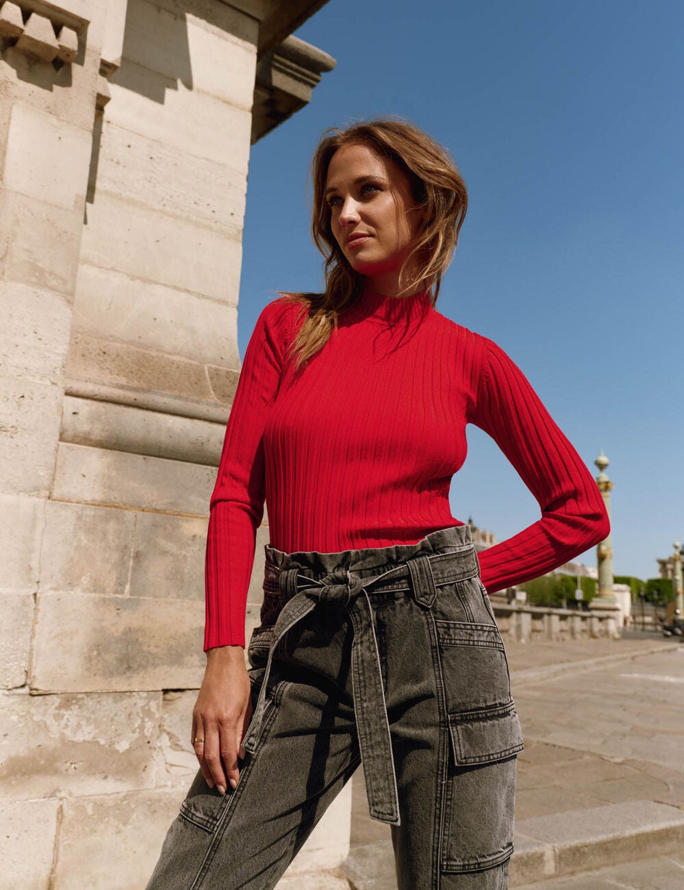 Jeans cargo slim 7/8&egrave;me gris moyen femme