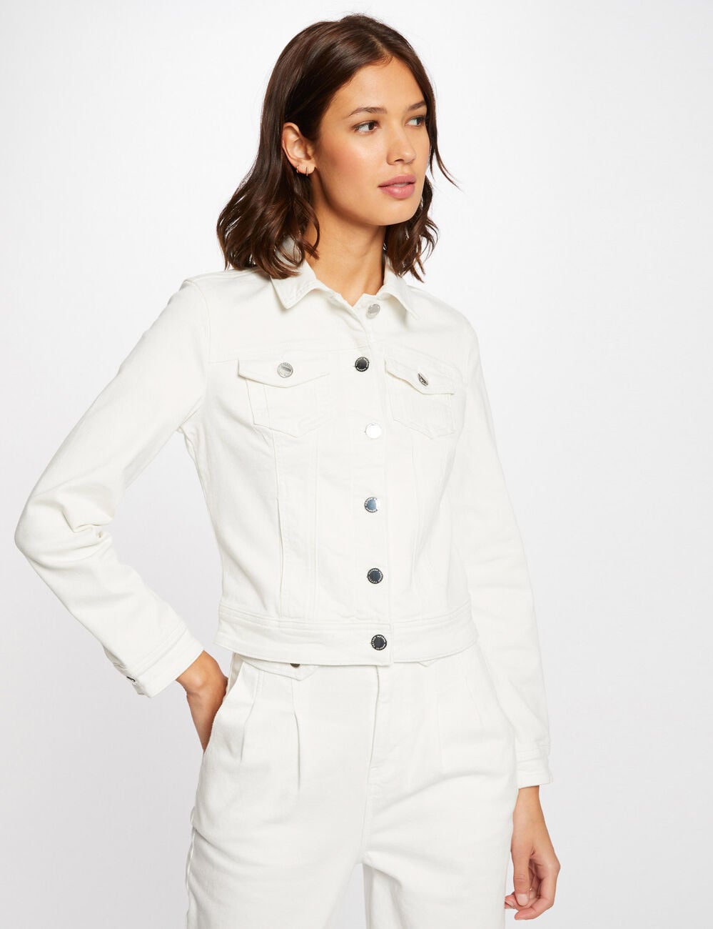 Veste droite boutonn&eacute;e en jean ivoire femme