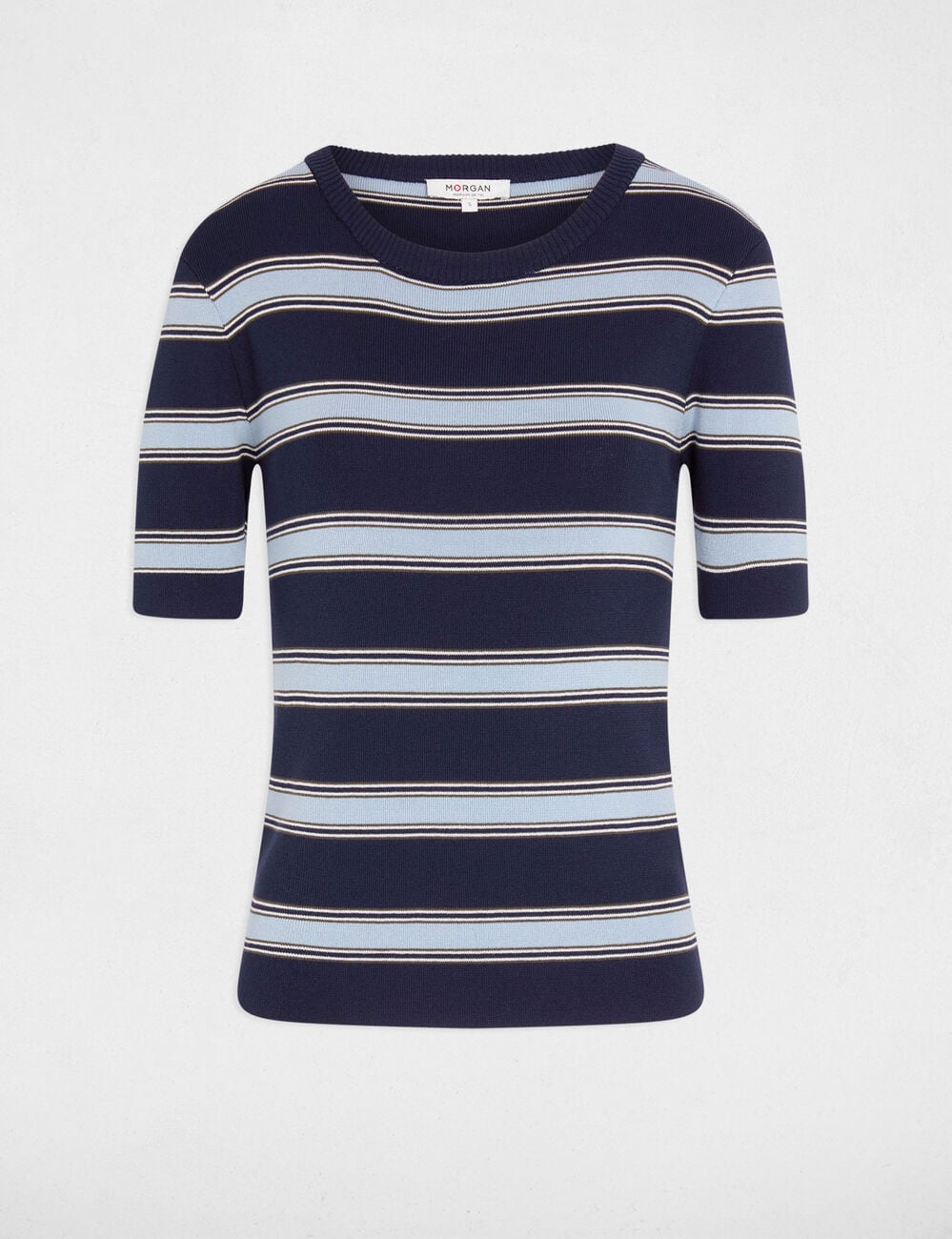 Pull ajust&eacute; manches courtes bleu marine femme