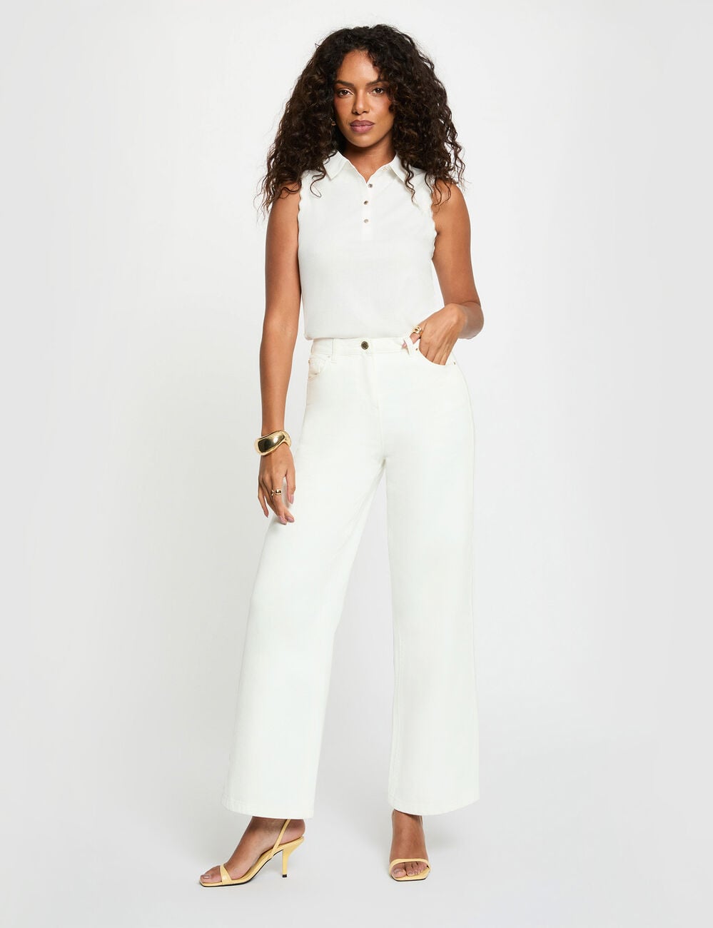 Top sans manches col revers blanc femme