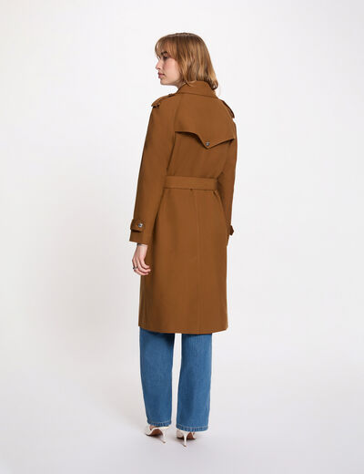 Trench long ceintur&eacute; camel femme