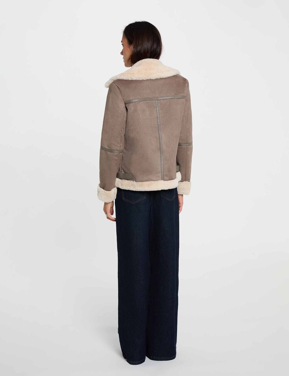 Blouson zipp&eacute; su&eacute;dine taupe femme