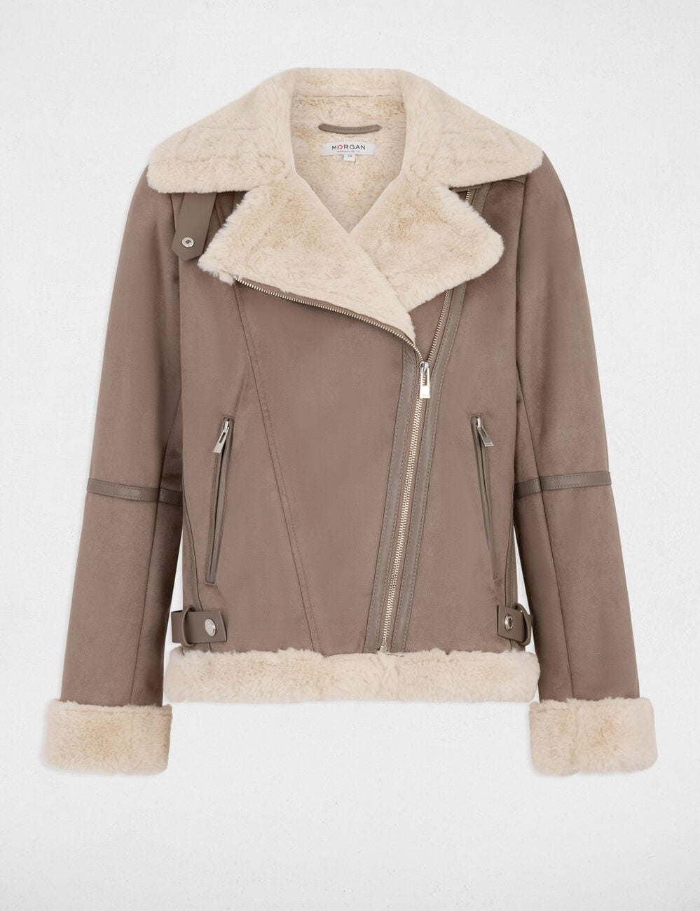 Blouson zipp&eacute; su&eacute;dine taupe femme