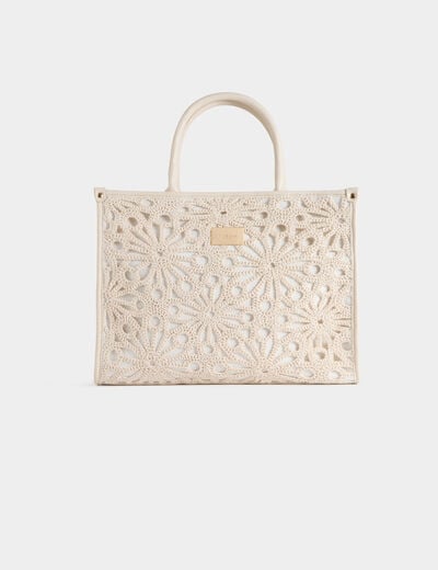 Sac cabas brod&eacute; ivoire femme