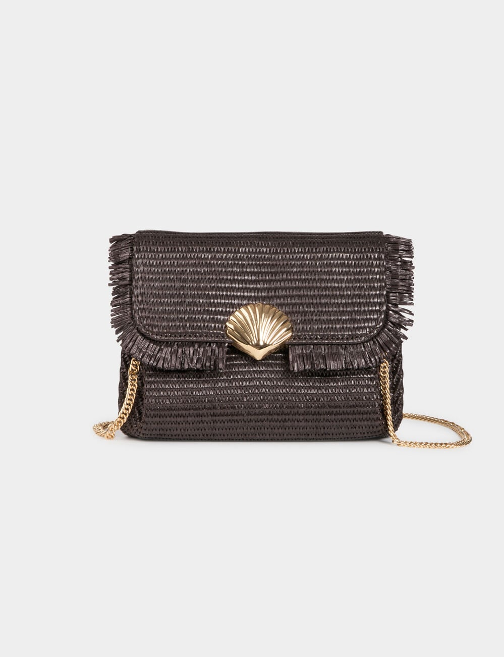 Sac bandouli&egrave;re fermoir marron fonc&eacute; femme