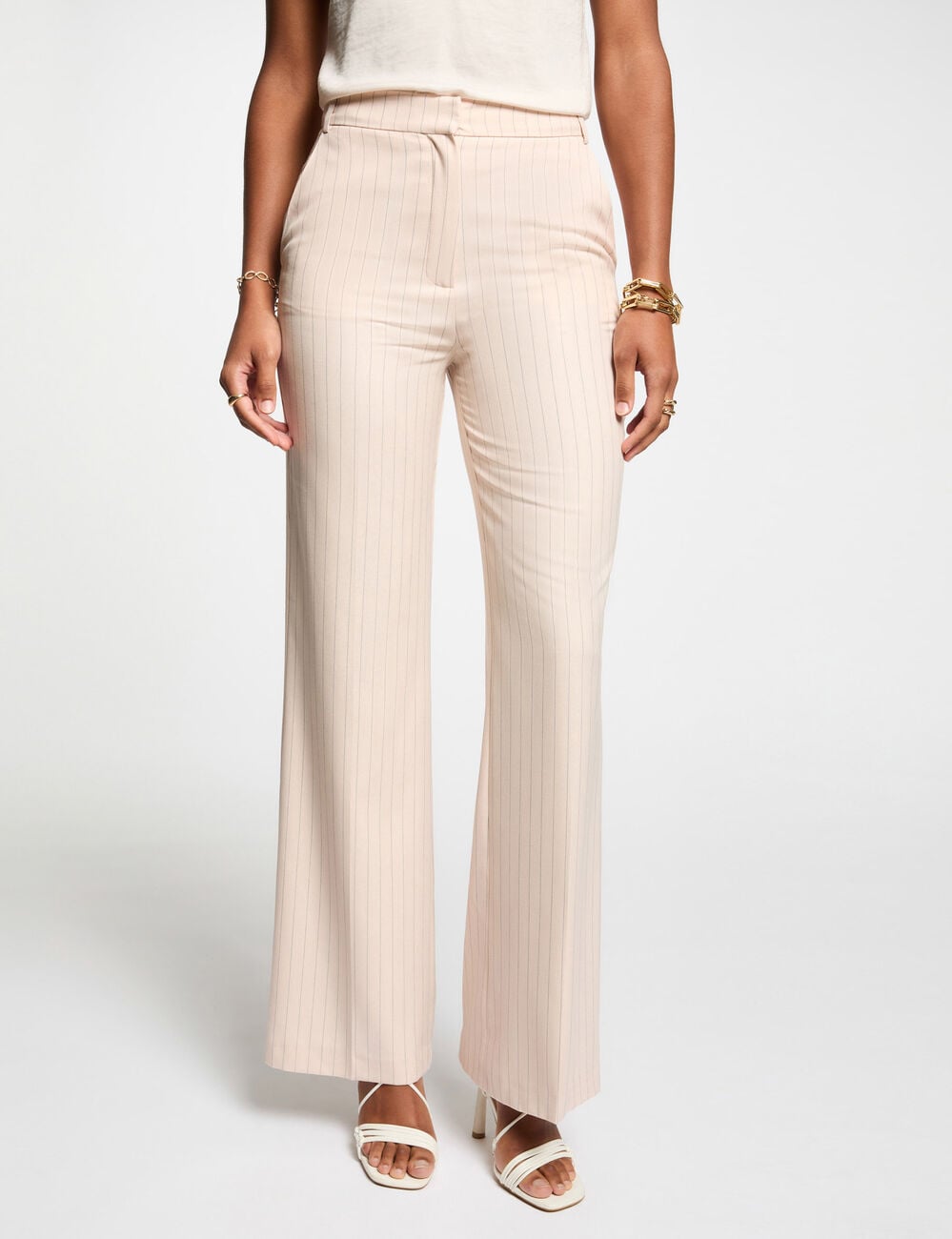 Pantalon large ray&eacute; rose clair femme