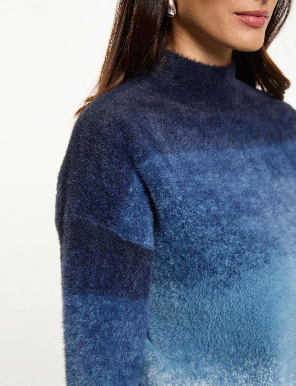 Pull col montant bleu femme
