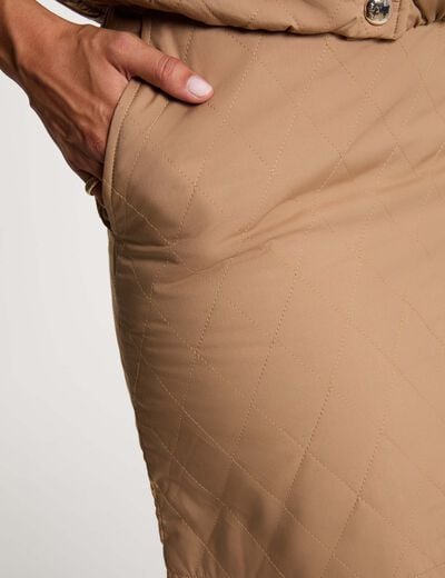 Jupe courte matelass&eacute;e marron cognac femme
