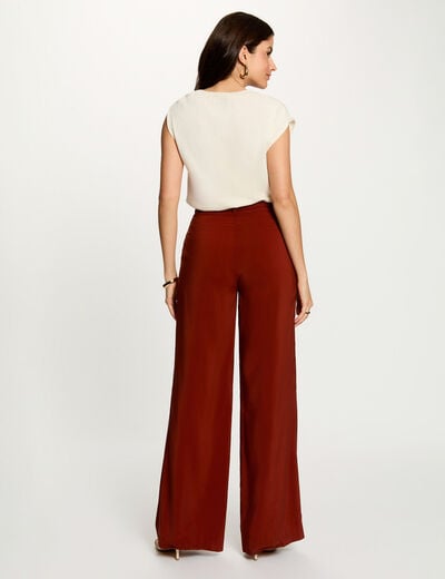 Pantalon large fluide marron cognac femme