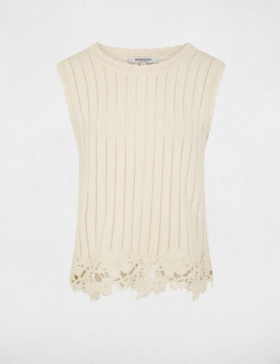 Top sans manches c&ocirc;tel&eacute; creme femme