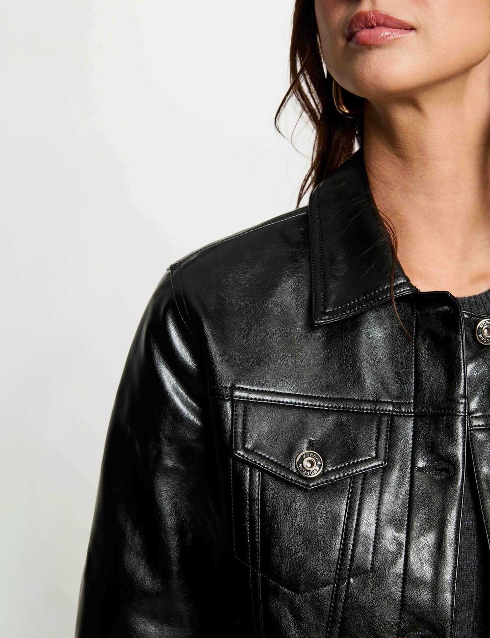 Blouson similicuir ouatin&eacute; noir femme