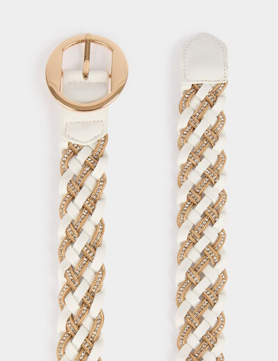 Ceinture tress&eacute;e avec strass blanc femme
