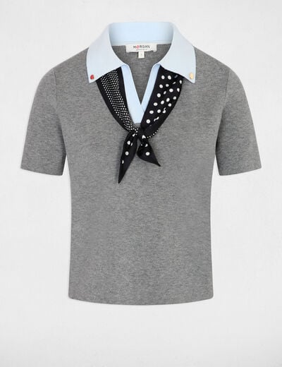 Top manches courtes col &agrave; revers gris clair femme