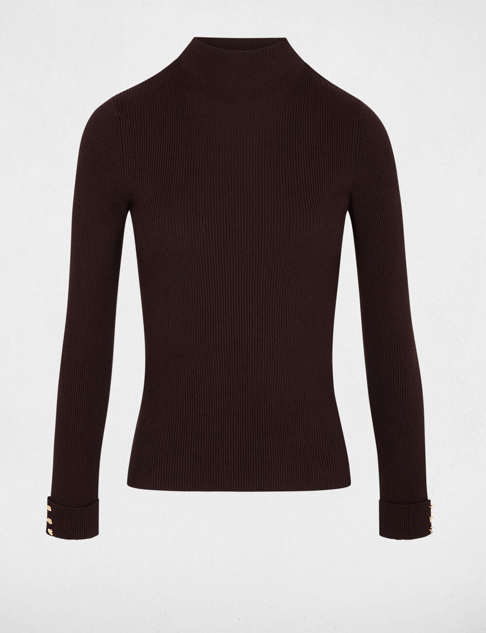 Pull col montant marron fonc&eacute; femme