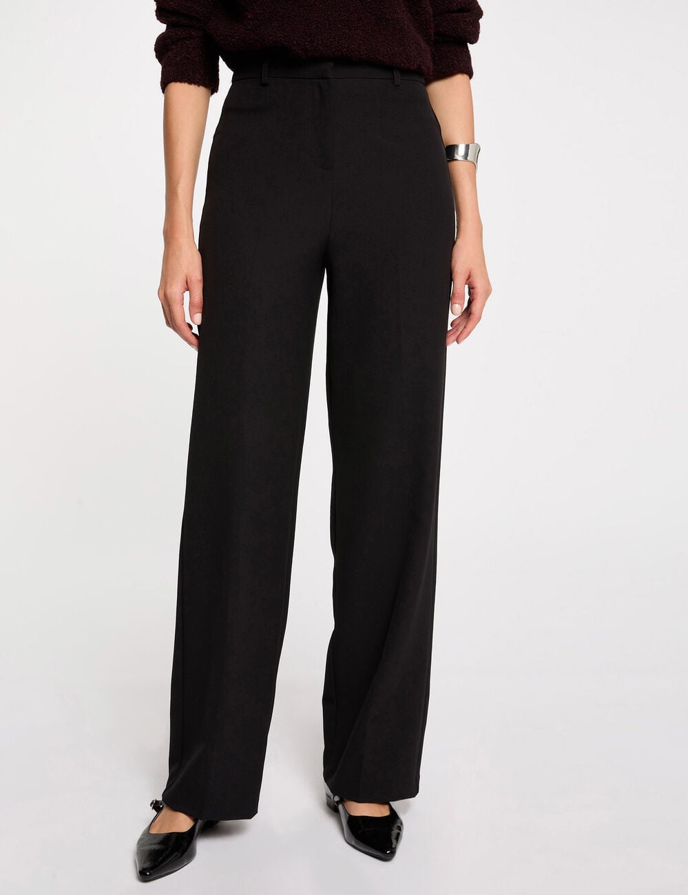 Pantalon droit &agrave; pinces noir femme
