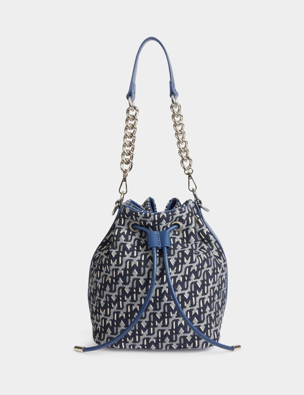 Sac seau imprim&eacute; monogramme denim stone femme
