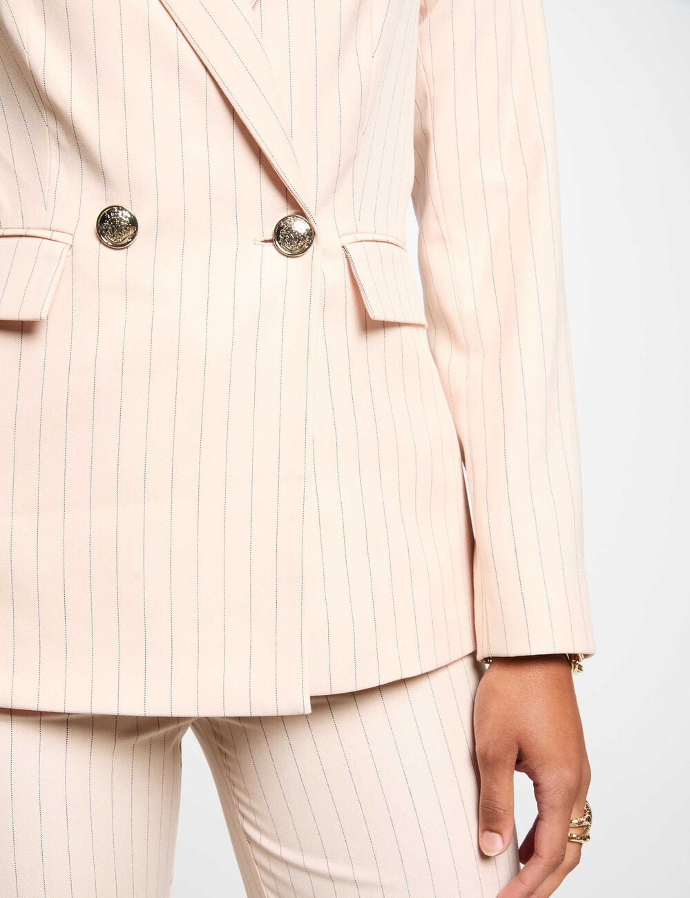 Blazer cintr&eacute; ray&eacute; rose clair femme