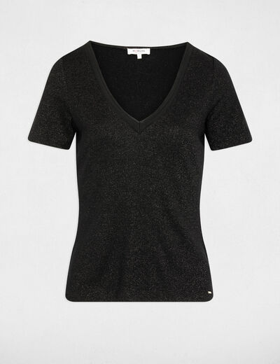 T-shirt cintr&eacute; col v noir femme