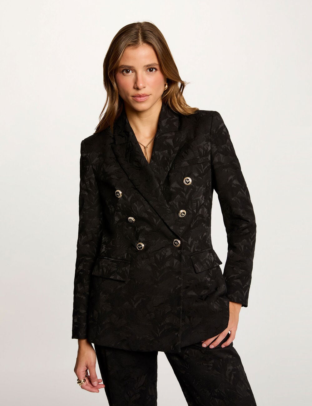 Veste jacquard ajust&eacute;e noir femme
